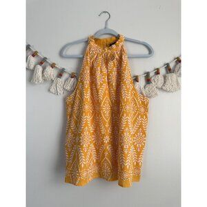 Ann Taylor Yellow Floral Embroidered Halter Sleeveless Cami Tank Beach Boho NWT